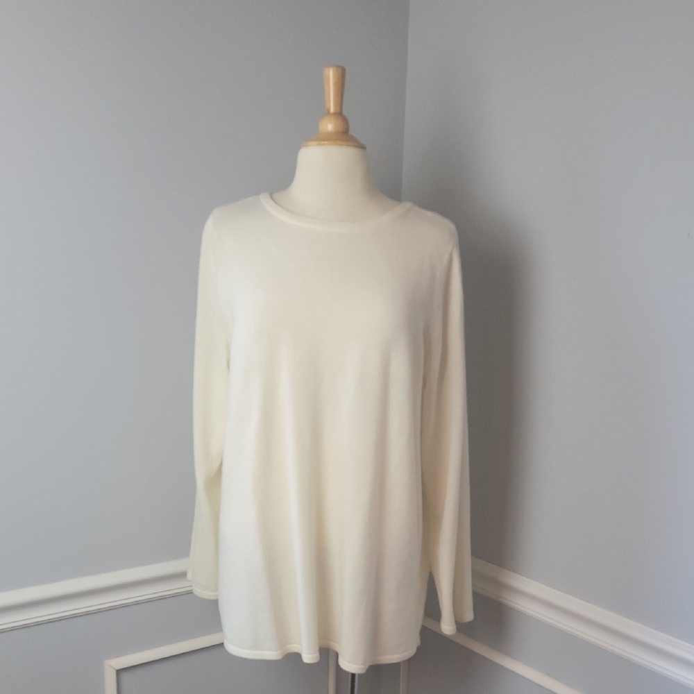 SOFT SURROUNDINGS Ivory Wool‎ Blend Mixed Media Pleated Back Party Tunic Sweater